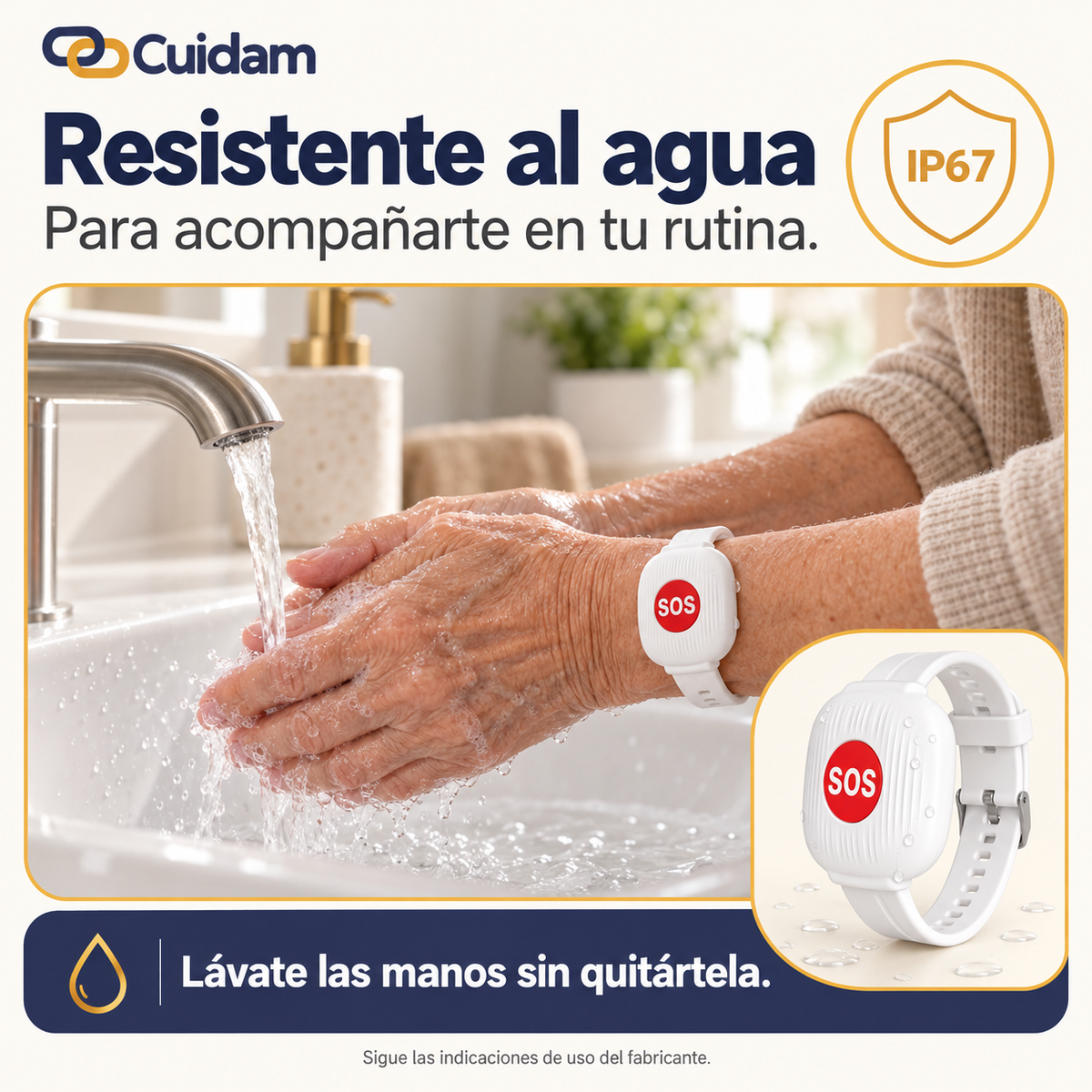 Pulsera SOS Cuida con WiFi | Botón de ayuda para adultos mayores