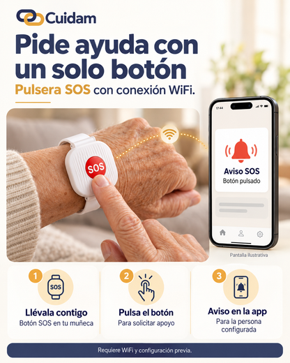 Pulsera SOS Cuida con WiFi | Botón de ayuda para adultos mayores